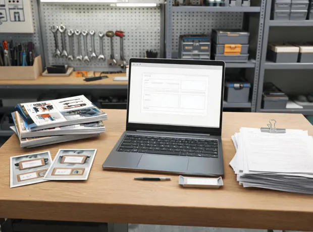 Support desk with manuals and model labels