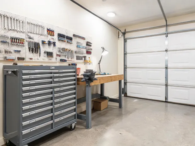 Garage workshop with tool storage