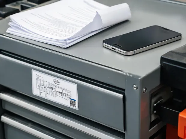 Product label on Stack-On cabinet